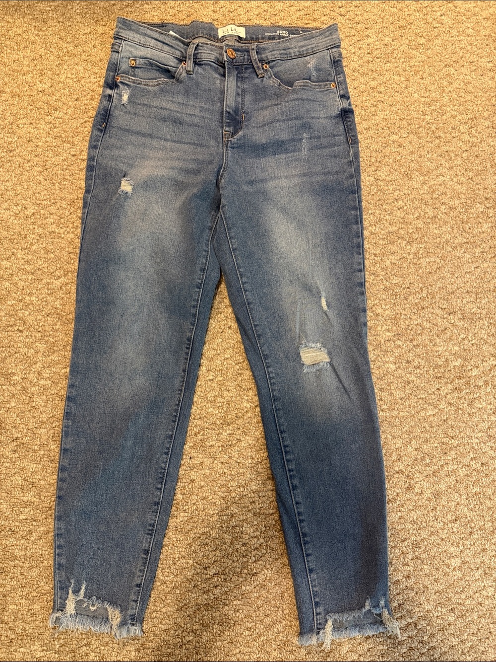 Nicole Miller Distressed SoHo High Rise Ankle Skinny Jeans - Blue Wash